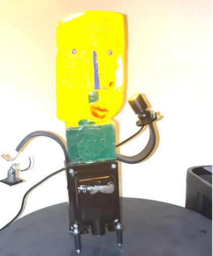 Coil resin sculpture with lighting.